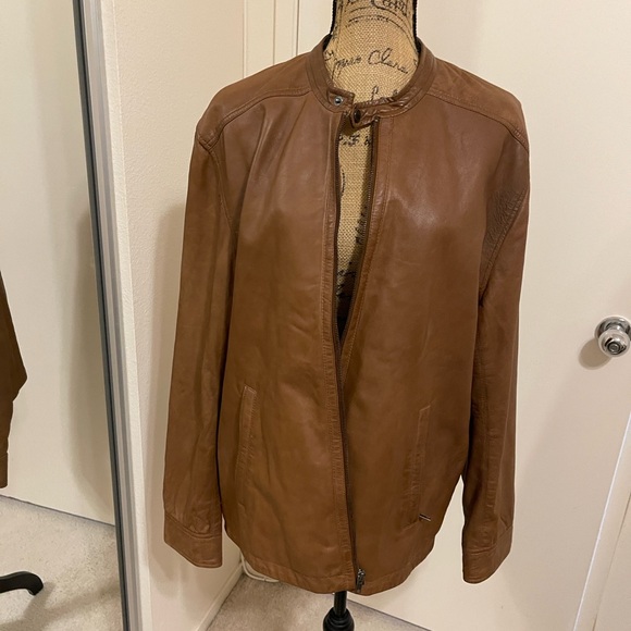Tasso Elba Other - Tasso Elba Tan Leather Bomber Jacket
